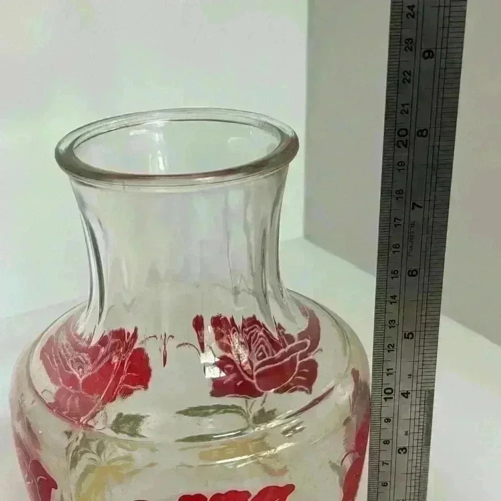 Vintage Anchor Hocking red roses  carafe / juice pitcher - Picture 6 of 7